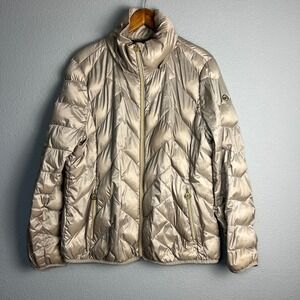 Michael Kors Puffer Jacket Lightweight Down Waterfowl Fill Quilted Champagne Lg